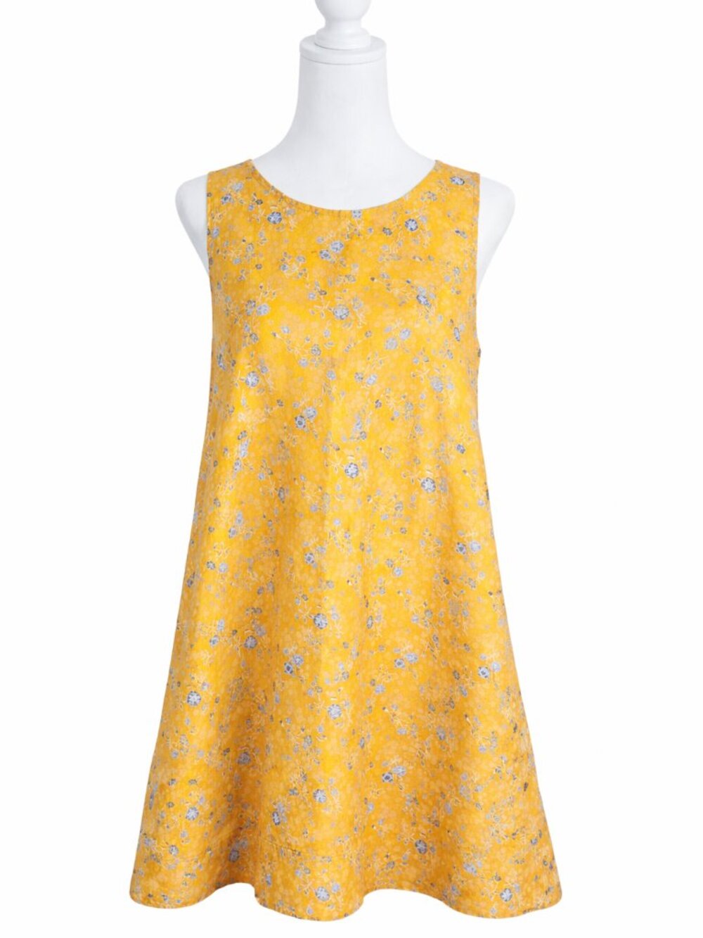 Rachel Zoe 100% Linen Yellow Floral Swing Dress Small w/Pockets Summer Beach